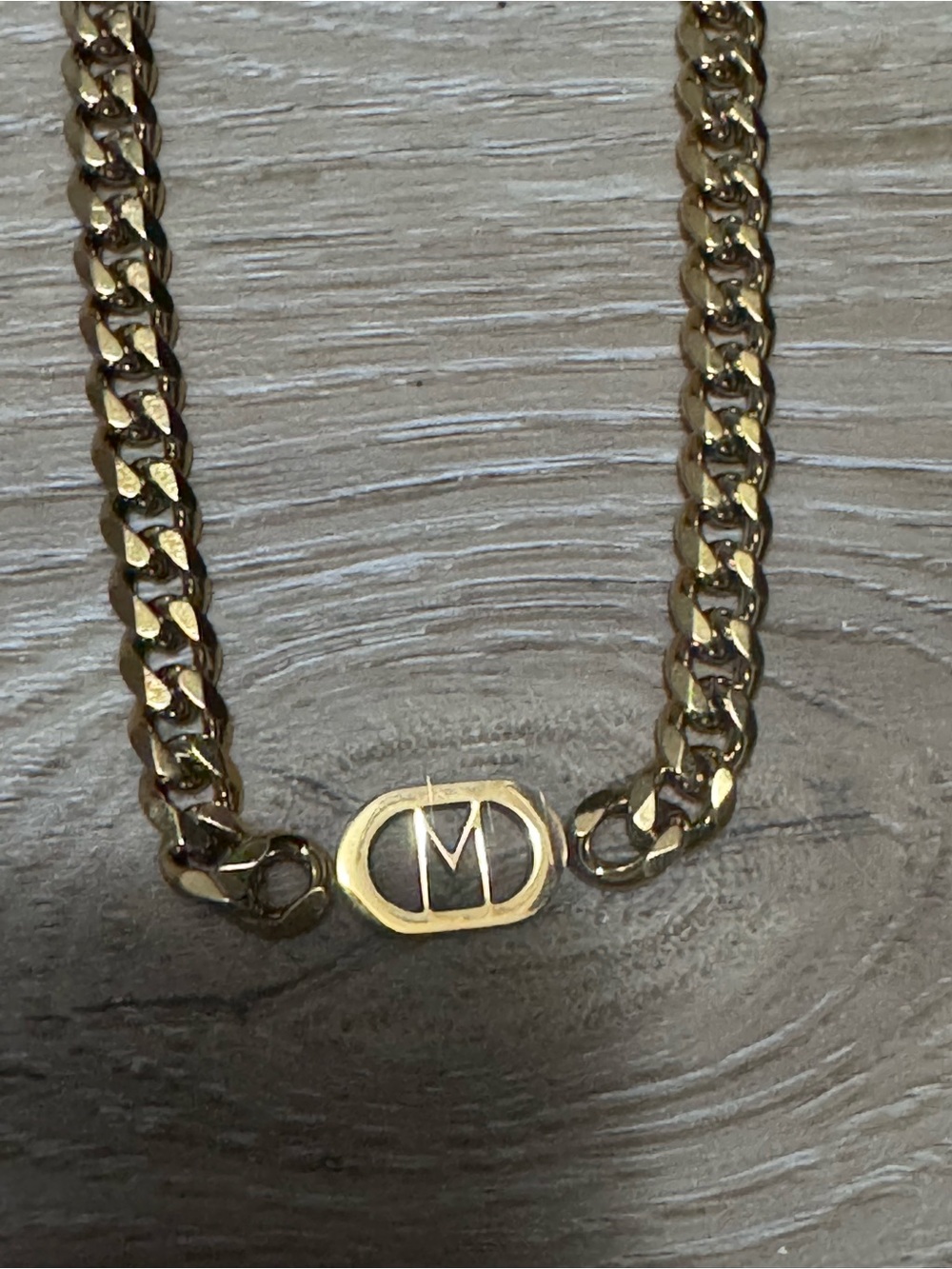 Women’s Men's Gold-Tone stainless steel Cuban Link Necklace with 'M' Medallion